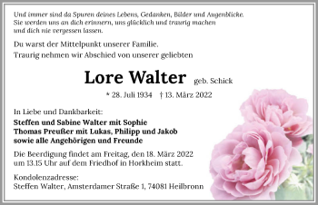 Traueranzeige von Lore Walter von GESAMT