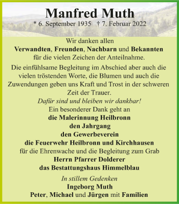 Traueranzeige von Manfred Muth von GESAMT