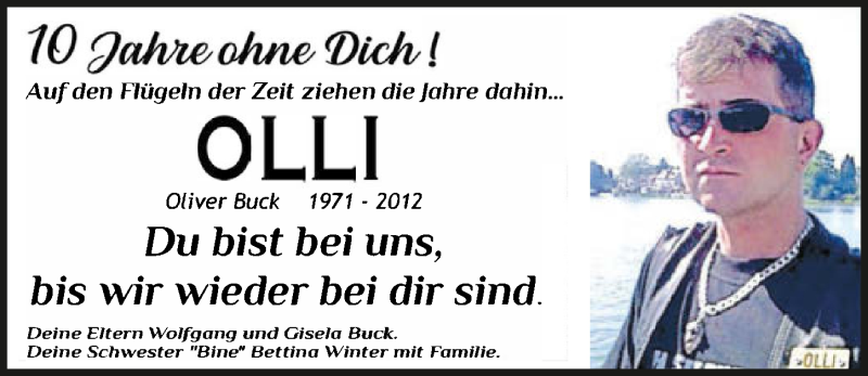  Traueranzeige für Oliver Buck vom 26.03.2022 aus GESAMT