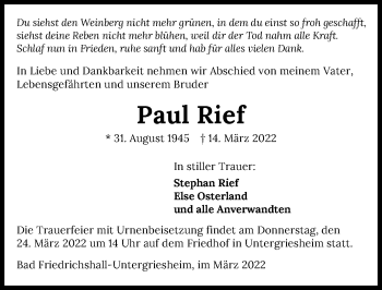 Traueranzeige von Paul Rief von GESAMT