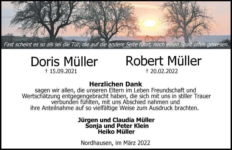  Traueranzeige für Robert Müller vom 11.03.2022 aus GESAMT