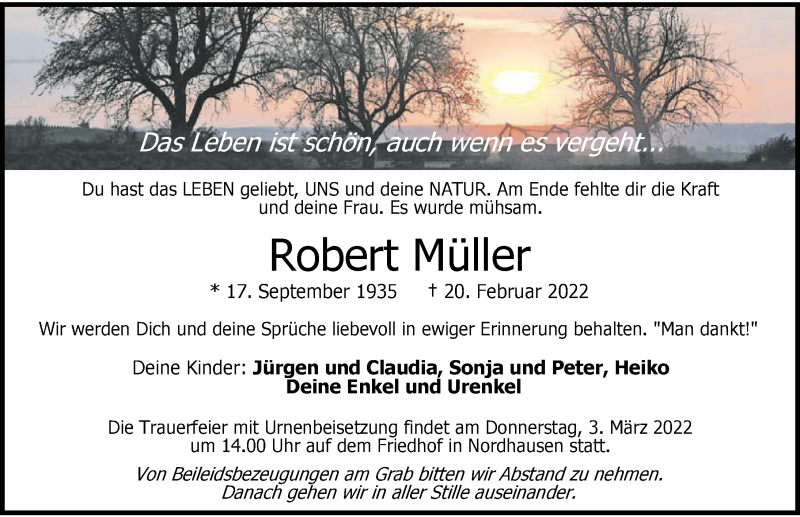  Traueranzeige für Robert Müller vom 26.02.2022 aus GESAMT