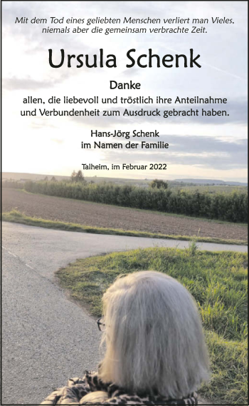 Traueranzeige von Ursula Schenk von GESAMT
