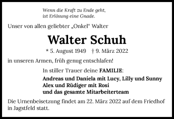 Traueranzeige von Walter Schuh von GESAMT