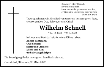 Traueranzeige von Wilhelm Schnell von GESAMT