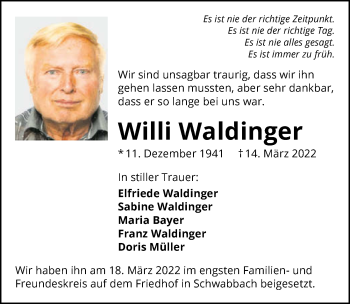 Traueranzeige von Willi Waldinger von GESAMT
