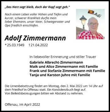 Traueranzeige von Adolf Zimmermann von GESAMT