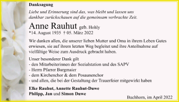 Traueranzeige von Anne Rauhut von GESAMT