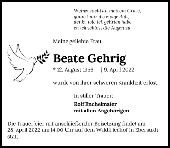 Traueranzeige von Beate Gehrig von GESAMT