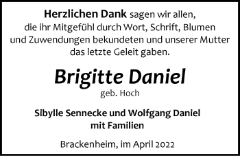 Traueranzeige von Brigitte Daniel von GESAMT