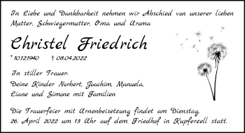 Traueranzeige von Christel Friedrich von GESAMT