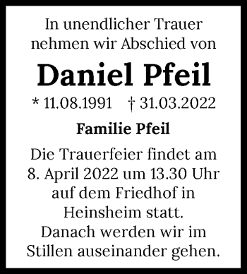 Traueranzeige von Daniel Pfeil von GESAMT