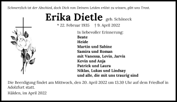 Traueranzeige von Erika Dietle von GESAMT