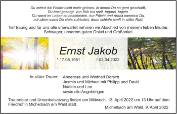 Traueranzeige von Ernst Jakob von GESAMT