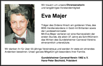 Traueranzeige von Eva Majer von GESAMT