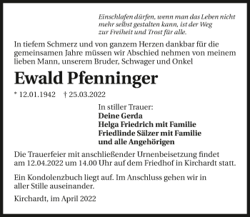 Traueranzeige von Ewald Pfenninger von GESAMT