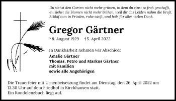 Traueranzeige von Gregor Gärtner von GESAMT