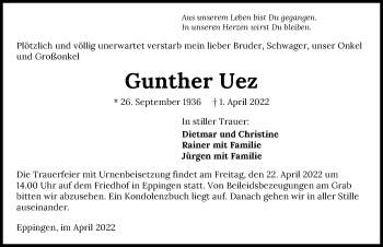 Traueranzeige von Gunther Uez von GESAMT