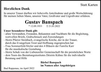 Traueranzeige von Gustav Banspach von GESAMT