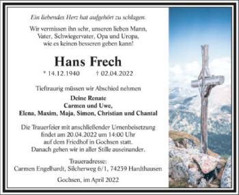 Traueranzeige von Hans Frech von GESAMT