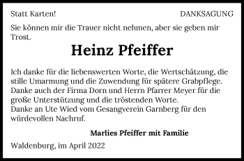Traueranzeige von Heinz Pfeiffer von GESAMT