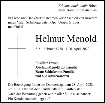 Traueranzeige von Helmut Menold von GESAMT