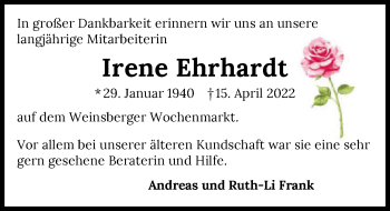 Traueranzeige von Irene Ehrhardt von GESAMT