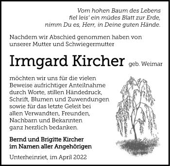 Traueranzeige von Irmgard Kircher von GESAMT