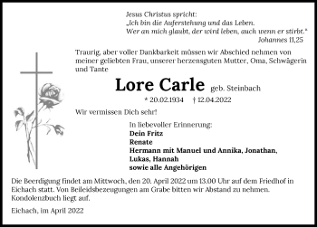 Traueranzeige von Lore Carle von GESAMT