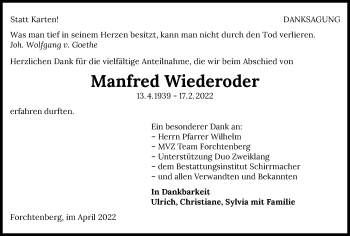 Traueranzeige von Manfred Wiederoder von GESAMT