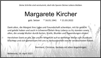 Traueranzeige von Margarete Kircher von GESAMT