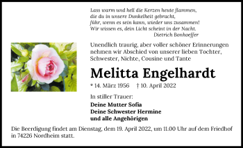 Traueranzeige von Melitta Engelhardt von GESAMT