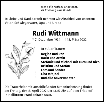 Traueranzeige von Rudi Wittmann von GESAMT
