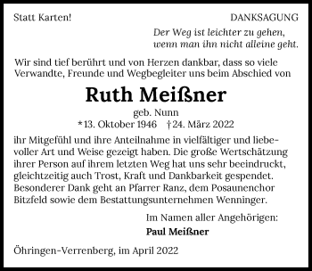Traueranzeige von Ruth Meißner von GESAMT