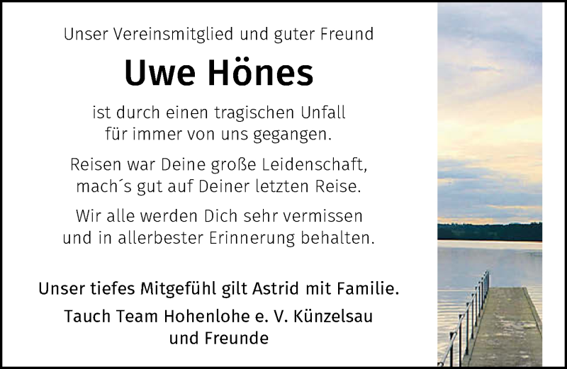  Traueranzeige für Uwe Hönes vom 09.04.2022 aus GESAMT