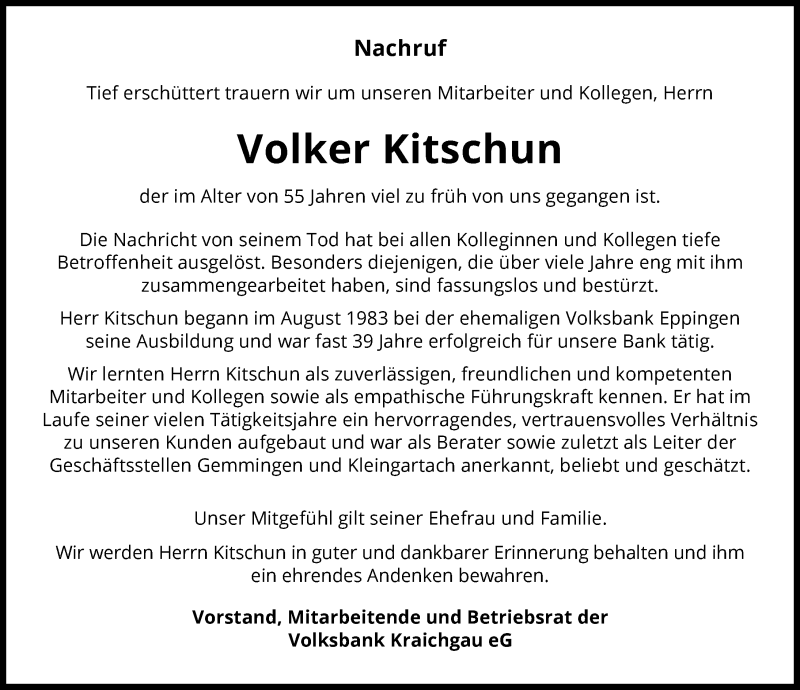  Traueranzeige für Volker Kitschun vom 05.04.2022 aus GESAMT