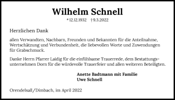 Traueranzeige von Wilhelm Schnell von GESAMT