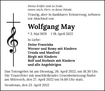 Traueranzeige von Wolfgang May von GESAMT