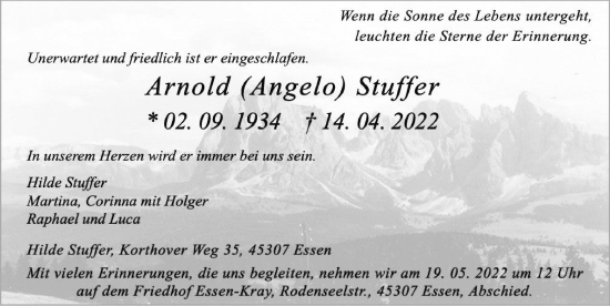 Traueranzeige von Arnold Stuffer von GESAMT