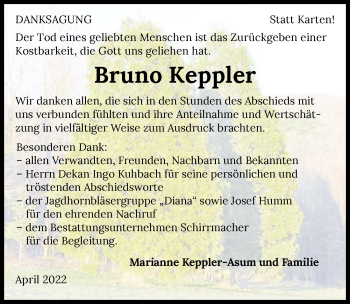 Traueranzeige von Bruno Keppler von GESAMT