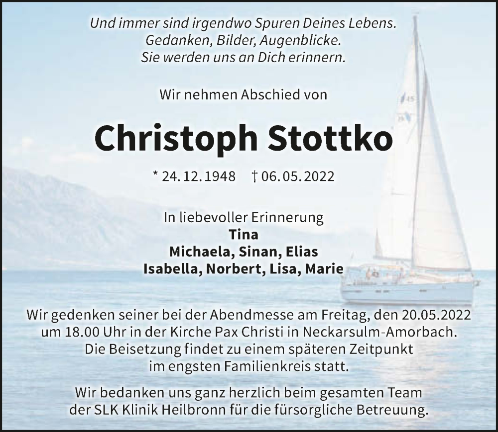  Traueranzeige für Christoph Stottko vom 12.05.2022 aus GESAMT