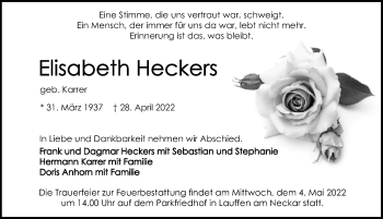 Traueranzeige von Elisabeth Heckers von GESAMT