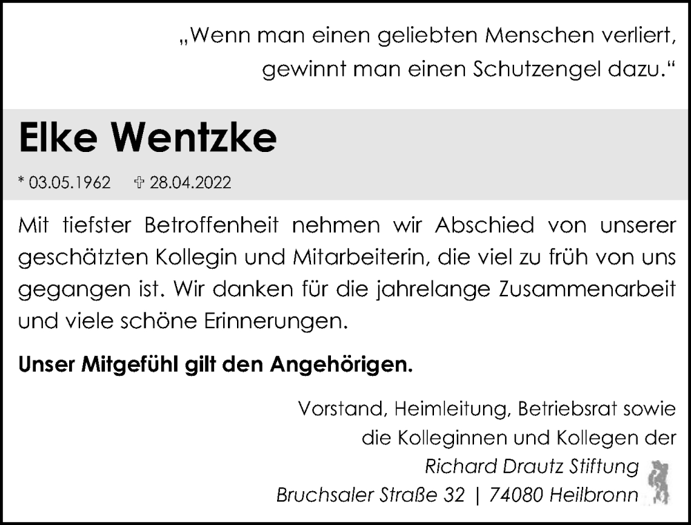 Traueranzeige für Elke Wentzke vom 04.05.2022 aus GESAMT