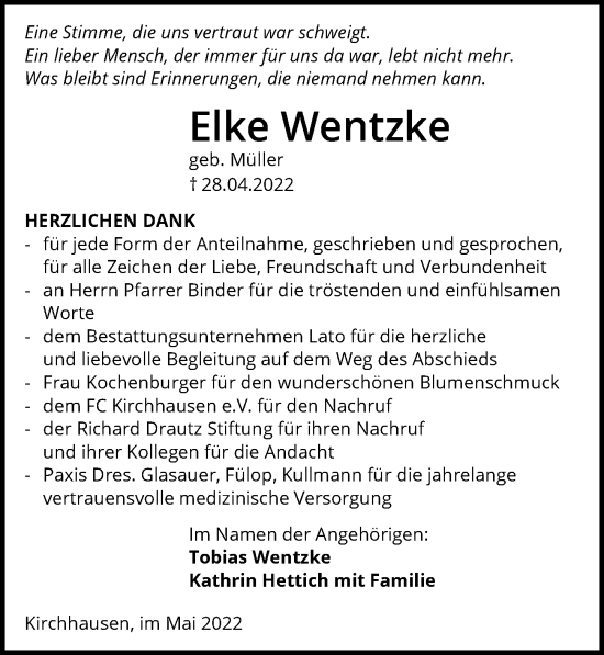 Traueranzeige von Elke Wentzke von GESAMT