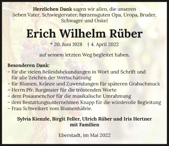 Traueranzeige von Erich Wilhelm Rüber von GESAMT