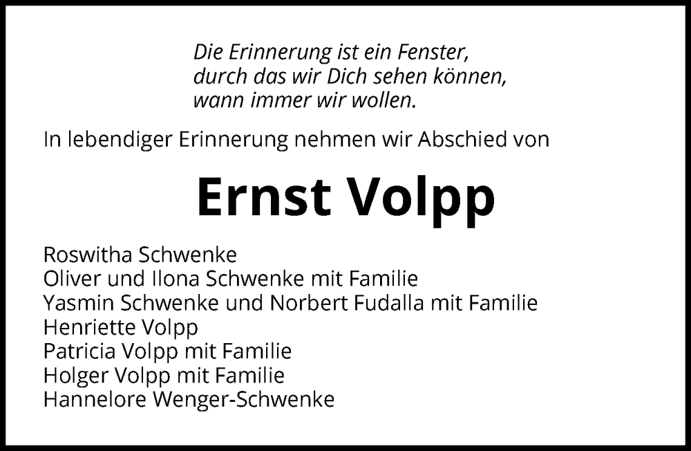 Traueranzeige für Ernst Volpp vom 07.05.2022 aus GESAMT