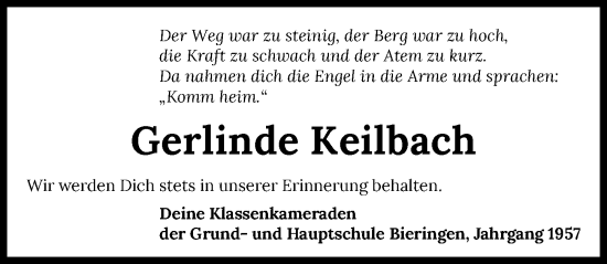 Traueranzeige von Gerlinde Keilbach von GESAMT