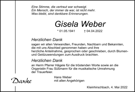 Traueranzeige von Gisela Weber von GESAMT