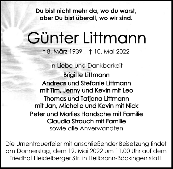 Traueranzeige von Günter Littmann von GESAMT