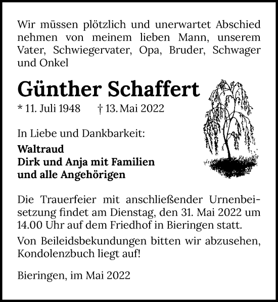 Traueranzeige von Günther Schaffert von GESAMT